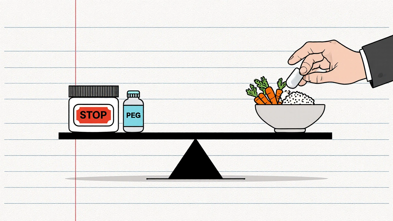 Scale balancing bisacodyl with safer IBS-C alternatives like PEG and food