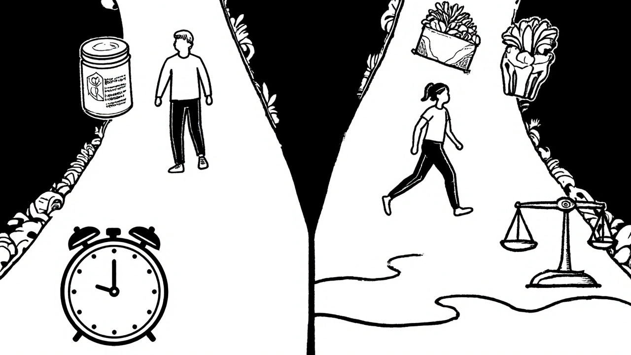 Two paths: one with medication and slow joint repair, other with exercise and weight loss