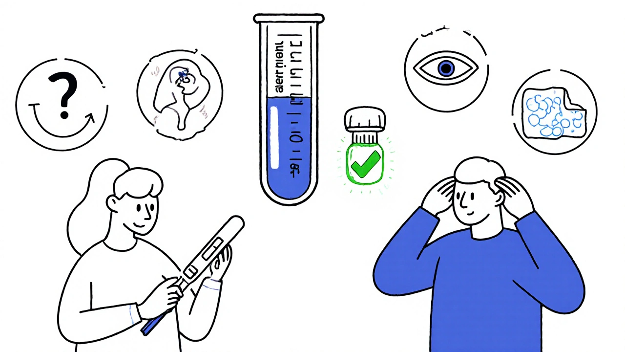 Two people with symptoms of prolactinoma: missed periods, milk leakage, low libido, and vision loss