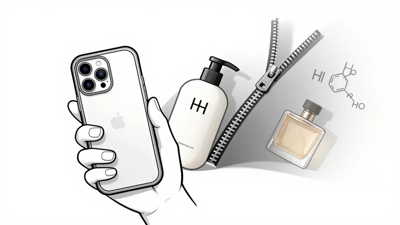 A person using safe products while allergens fade away behind them, symbolizing avoidance.