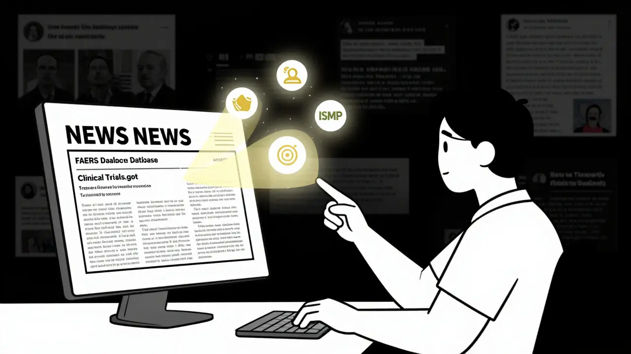 Person verifying news with trusted medical sources while misleading AI and social media content fades away.