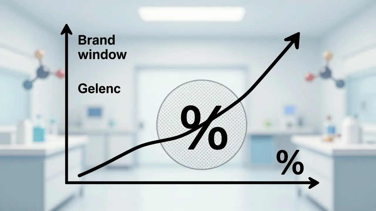 Line art graph showing nearly identical absorption curves for brand and generic drugs.